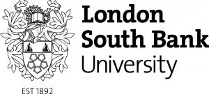 Black and white logo with crest of arms of London South Bank University